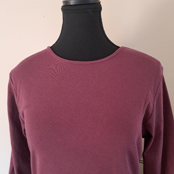 Ellen Tracy Cotton Tee Long Sleeved Burgandy Red T-shirt Women's Cotton Tee - Picture 5 of 8